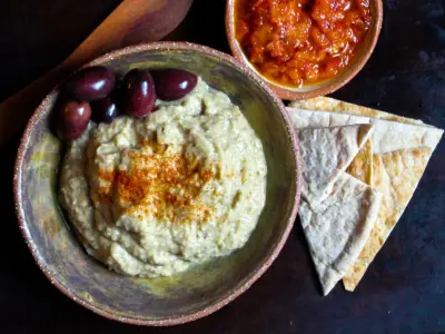 Baba Ganoush with Red Pepper Coulis